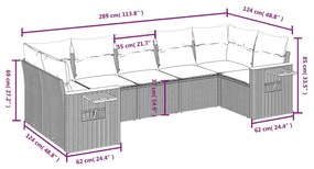 vidaXL Καναπές Σετ 7 Τεμαχίων Μαύρο Συνθετικό Ρατάν με Μαξιλάρια