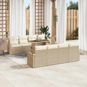 vidaXL Σετ Εξωτερικής Διατροφής 9 Τεμαχίων με Μαξιλάρια Μπεζ Πολυ Ράτταν