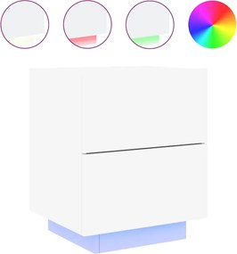 vidaXL Κομοδίνα με Φώτα LED 2 τεμ. Λευκά από Επεξεργασμένο Ξύλο