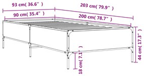 ΠΛΑΙΣΙΟ ΚΡΕΒΑΤΙΟΥ ΓΚΡΙ SONOMA 90X200 ΕΚ. ΕΠΕΞ. ΞΥΛΟ &amp; ΜΕΤΑΛΛΟ 844969