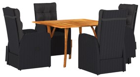 vidaXL Σέτ φαγητού για κήπο 5 pcs Μαύρο συνθετικό ρατάν