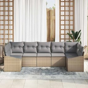 vidaXL Σετ Καναπέ Κήπου 7 pcs Μπεζ Πολυ ράταν