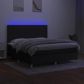 vidaXL Κρεβάτι Boxspring με Στρώμα &amp; LED Μαύρο 180x200 εκ. Υφασμάτινο