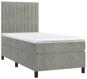 vidaXL Κρεβάτι Boxspring με Στρώμα &amp; LED Αν.Γκρι 90x190 εκ. Βελούδινο