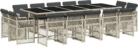 vidaXL Σετ Τραπεζαρίας Κήπου 15 τεμ. Αν. Γκρι Συνθ. Ρατάν με Μαξιλάρια