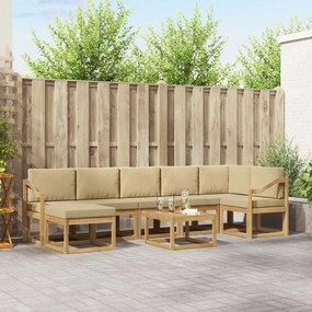 vidaXL Σειρά Καναπέ Εξωτερικού 8 pcs Λευκό και Μπεζ Πολυεστέρας