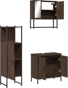 vidaXL Σετ Επίπλων Μπάνιου 3 Τεμαχίων Καφέ Δρυς από Τεχν. Ξύλο