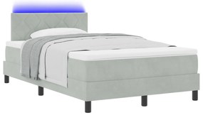 vidaXL Κρεβάτι Box Spring με Στρώμα & LED Ανοιχτό Γκρι 120x200 εκ. Βελούδο