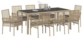 vidaXL Σέτ φαγητού για κήπο 9 pcs Μπεζ συνθετικό ρατάν