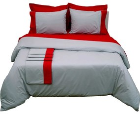 Παπλωματοθήκη Supreme Collection Με Φάσα Grey-Red Viopros Single 160x240cm 100% Cotton