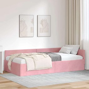 vidaXL Κρεβάτι Γωνίας Ροζ 80 x 200 cm Βελούδο και Εργοστασιακό ξύλο