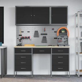 vidaXL Ντουλάπα Εργασίας με συρτάρι 8 pcs Μαύρο 150 x 55 x 200 εκ