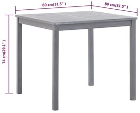 vidaXL Τραπέζι Κήπου Γκρι 80 x 80 x 74 εκ. από Μασίφ Ξύλο Ακακίας