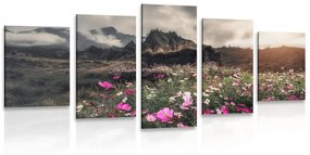 5 μέρη εικόνα λιβάδι με ανθισμένα λουλούδια - 100x50