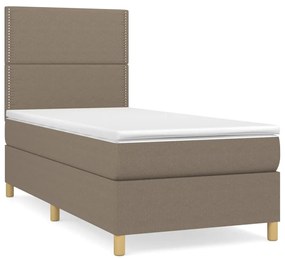 Κρεβάτι Boxspring με Στρώμα Taupe 90x200 εκ. Υφασμάτινο - Μπεζ-Γκρι