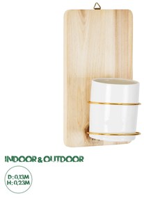 GloboStar® Artificial Garden IKARIA 20472 Επιτοίχιο Πήλινο Κεραμικό Κασπώ Γλάστρα με Ξύλινη Βάση - Flower Pot Μπεζ με Λευκό &amp; Χρυσό Φ13cm x Υ23cm
