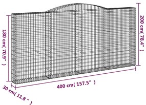 Συρματοκιβώτια Τοξωτά 8 τεμ. 400x30x180/200 εκ. Γαλβαν. Ατσάλι - Ασήμι