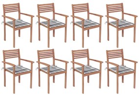 3072614 vidaXL Καρέκλες Κήπου Στοιβαζόμενες 8 τεμ. Μασίφ Ξύλο Teak &amp; Μαξιλάρια Καφέ, 1 Τεμάχιο