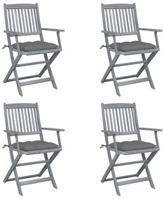 3064525 vidaXL Καρέκλες Εξωτ. Χώρου Πτυσσόμενες 4 τεμ Ξύλο Ακακίας &amp; Μαξιλάρια Γκρι, 1 Τεμάχιο