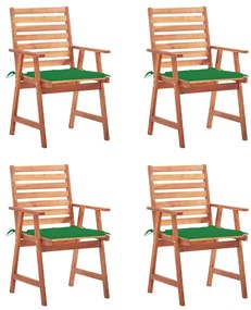 3078325 vidaXL Καρέκλες Τραπεζαρίας Εξ. Χώρου 4 τεμ. Ξύλο Ακακίας με Μαξιλάρια Πράσινο, 1 Τεμάχιο