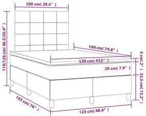 Κρεβάτι Boxspring με Στρώμα Σκούρο Γκρι 120x190 εκ Υφασμάτινο - Γκρι