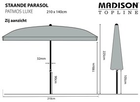 Madison Ομπρέλα Κήπου Patmos Luxe Ορθ. Αν. Γκρι 210x140 εκ.