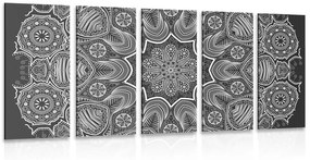 Εικόνα 5 τμημάτων Indian Mandala με λουλουδάτο μοτίβο σε μαύρο & άσπρο - 100x50