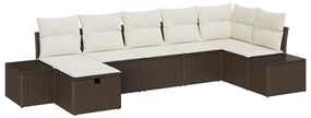 vidaXL Σετ Καναπέ Κήπου με μαξιλάρι 7 pcs Καφέ Πολυ ράταν