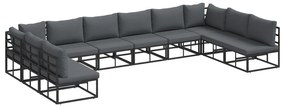 vidaXL Σετ Καναπέ Κήπου 10 pcs Μαύρο 423 x 211.5 x 71 εκ Αλουμίνιο