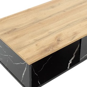 Τραπέζι σαλονιού Moses pakoworld χρώμα sonoma-μαύρο μαρμάρου 90x54x37.5εκ - Μελαμίνη - 049-000065