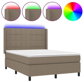 Κρεβάτι Boxspring με Στρώμα &amp; LED Taupe 140x200 εκ. Υφασμάτινο - Μπεζ-Γκρι