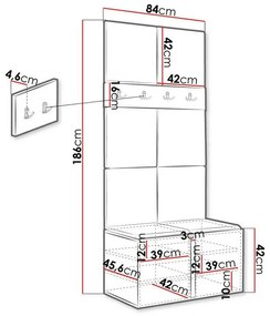 Σετ διαδρόμου Hartford 267, 186x84x46cm, 27 kg, Γραφίτης, Πλαστικοποιημένη μοριοσανίδα, Ταπισερί, Εντοιχισμένη, Τοίχου | Epipla1.gr