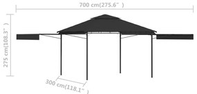 Κιόσκι με 2 Επεκτεινόμενες Οροφές Ανθρακί 3x3x2,75 μ. 180 γρ/μ² - Ανθρακί