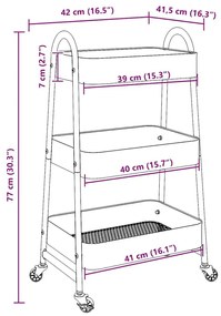 Τρόλεϊ αποθήκευσης 3 επιπέδων Μαύρο 42x41,5x77 cm Χάλυβας