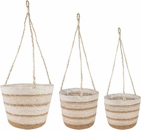 vidaXL Καλάθια φυτών από θαλασσόχορτο 3 pcs Φυσικό, Λευκό και Μπεζ