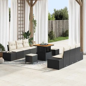 vidaXL Σετ Καναπέ Κήπου με μαξιλάρι 9 pcs Μαύρο Πολυ ράταν
