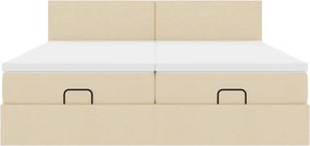 vidaXL Οθωμανικό κρεβάτι με στρώματα Κρέμα 180x200cm ύφασμα