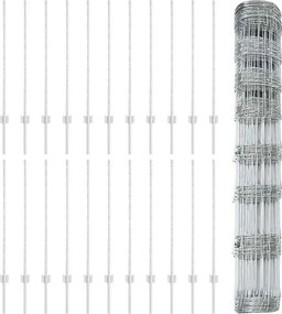 vidaXL Εξωτερική άγρια περίφραξη με στήλες 50 x 1 m Ασημί Δίχτυ