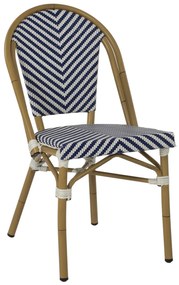 CHAIR ALUMINUM  NATURAL BAMBOO LOOK-BLUE WHITE TEXTLINE 46x56x88Hcm.