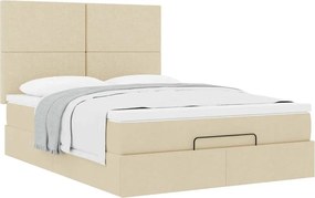 vidaXL Οθωμανικό κρεβάτι με στρώμα Cream 140x190cm ύφασμα