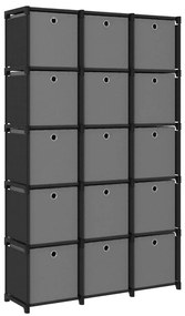 vidaXL Ραφιέρα με 15 Κύβους & Κουτιά Μαύρη 103x30x175,5 εκ. Υφασμάτινη