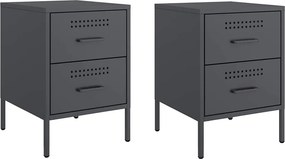 vidaXL Κομοδίνα 2 τεμ. Ανθρακί 36x39x50,5 εκ. από Χάλυβα