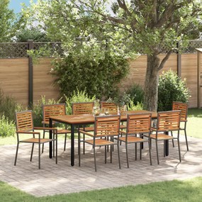 vidaXL Σέτ φαγητού για κήπο 9 pcs Γκρι, Φυσικό Τεχ 200 x 100 x 75 cm