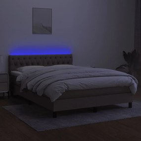 vidaXL Κρεβάτι Boxspring με Στρώμα &amp; LED Taupe 140x190 εκ. Υφασμάτινο