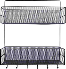 Βάση Τοίχου με 2 Ράφια και Γάντζους 35x15x44cm Άσπρο ή Μαύρο - Μαύρο