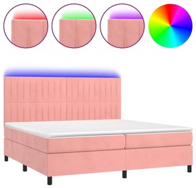 vidaXL Κρεβάτι Boxspring με Στρώμα &amp; LED Ροζ 200x200 εκ. Βελούδινο