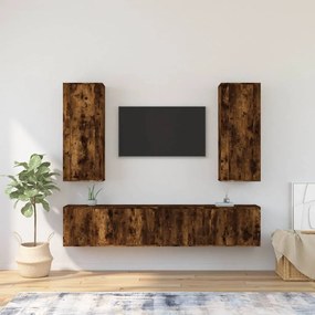 vidaXL Σετ Επίπλων Τηλεόρασης 4 Τεμαχίων Καπνιστή δρυς Επεξ. Ξύλο