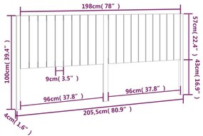Κεφαλάρι Κρεβατιού Μαύρο 205,5x4x100 εκ. Μασίφ Ξύλο Πεύκου - Μαύρο