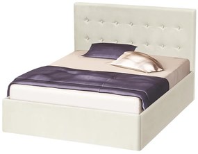 Κρεβάτι διπλό ξύλινο επενδυμένο με ύφασμα και κουμπιά, Aria Botton, Ivory, 140/200, 208/100/146 εκ., Genomax Genom1219922061