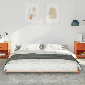 vidaXL Κρεβάτι δαπέδου Καφέ κεριού 200 x 220 cm Μασίφ ξύλο πεύκου